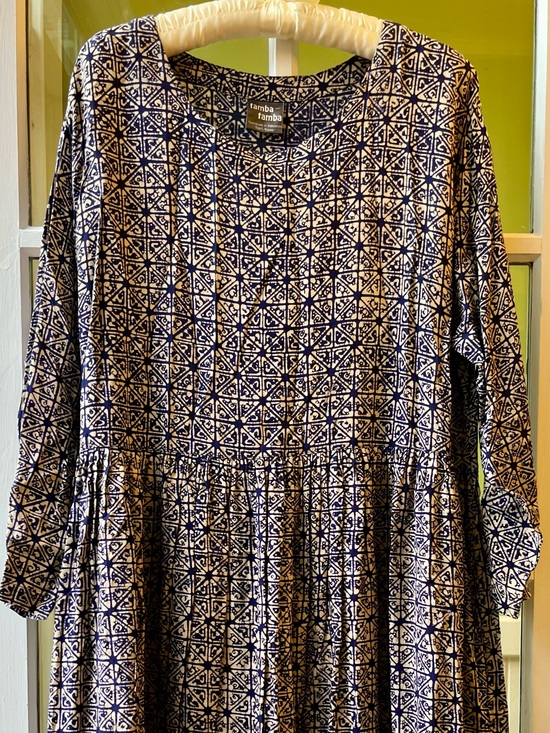 Tamba Tamba Dresses & Skirts - Tamba Batik Geometric Maxi Dress in Navy Blue & White Boho from Indonesia